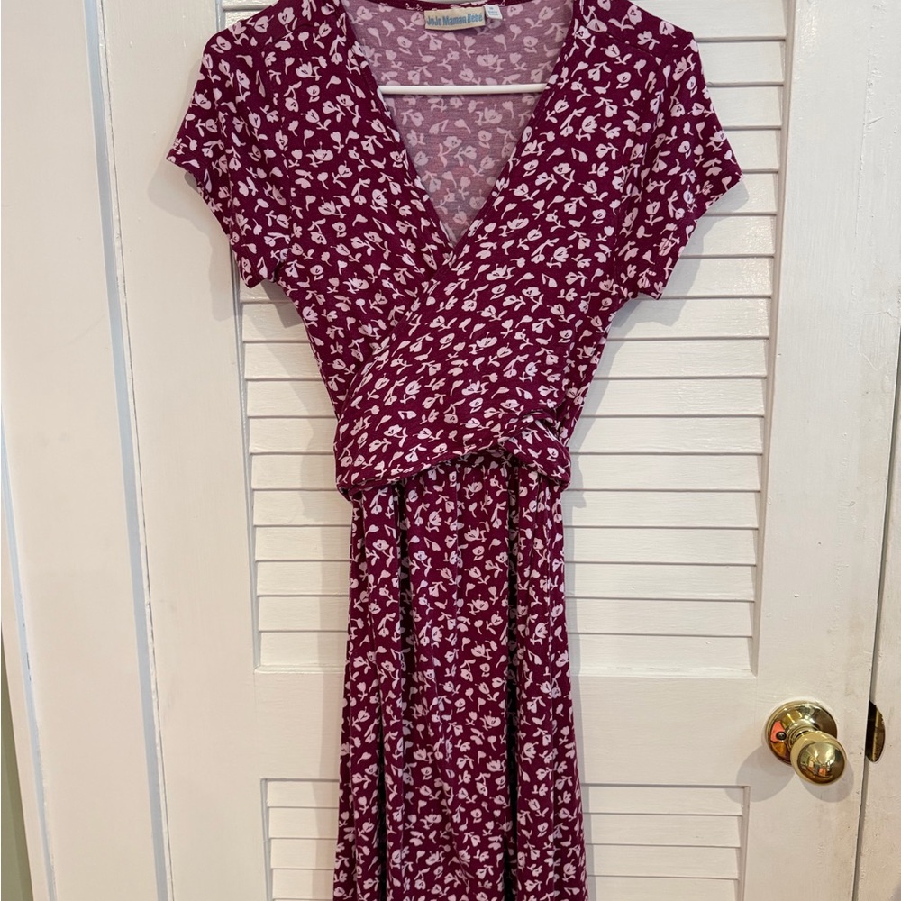 JoJo Maman Bébé Nursing & Pumping Dress – Burgundy Floral – Size M